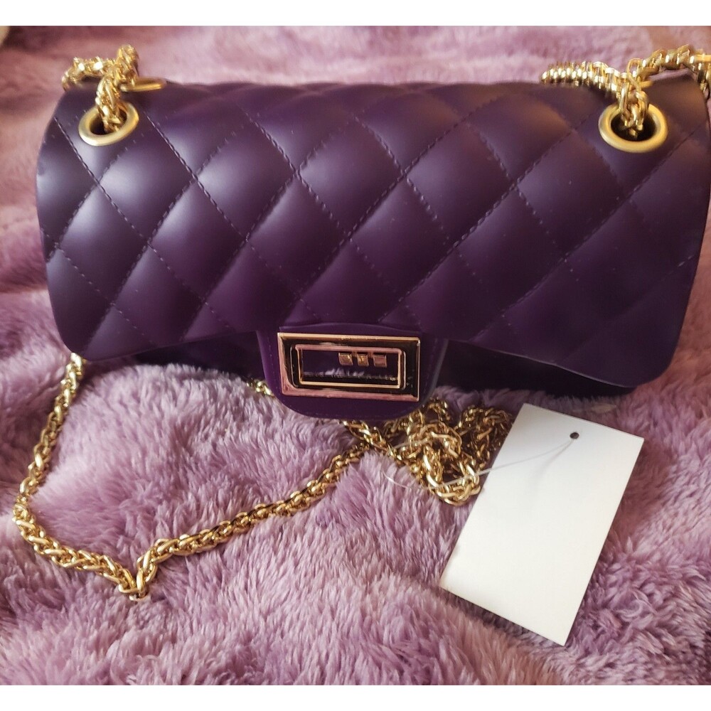 BWY Purple Quilted Shoulder Bag Gold Chain Strap Turn Lock for Women